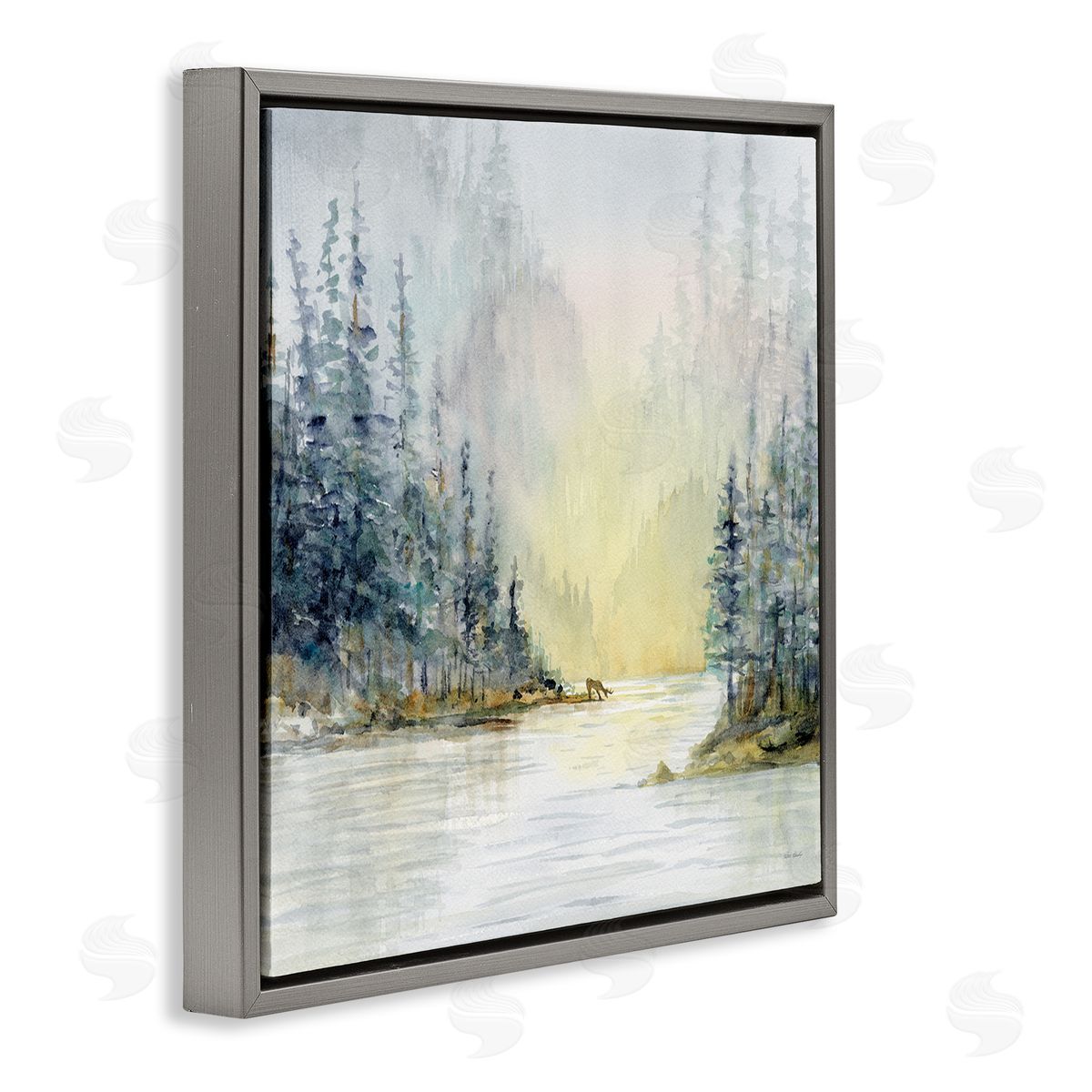 Patti Bishop Woodland Lake Scene Gray Floating Frame Canvas Wall Art Print