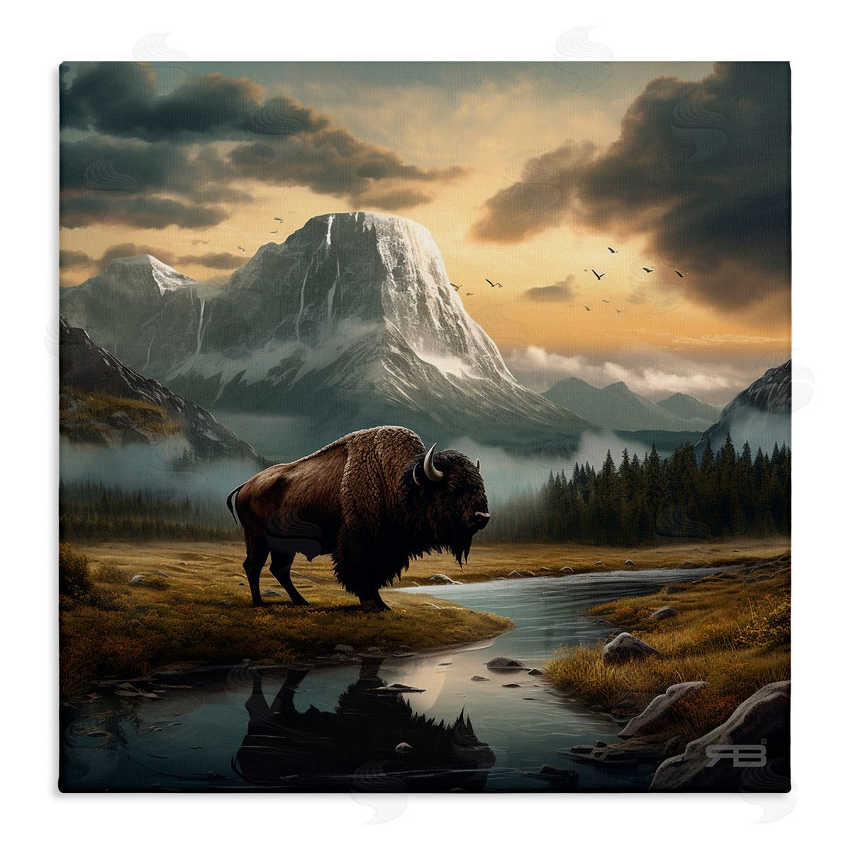 RB Bison & Vast Mountains Canvas Wall Art Print