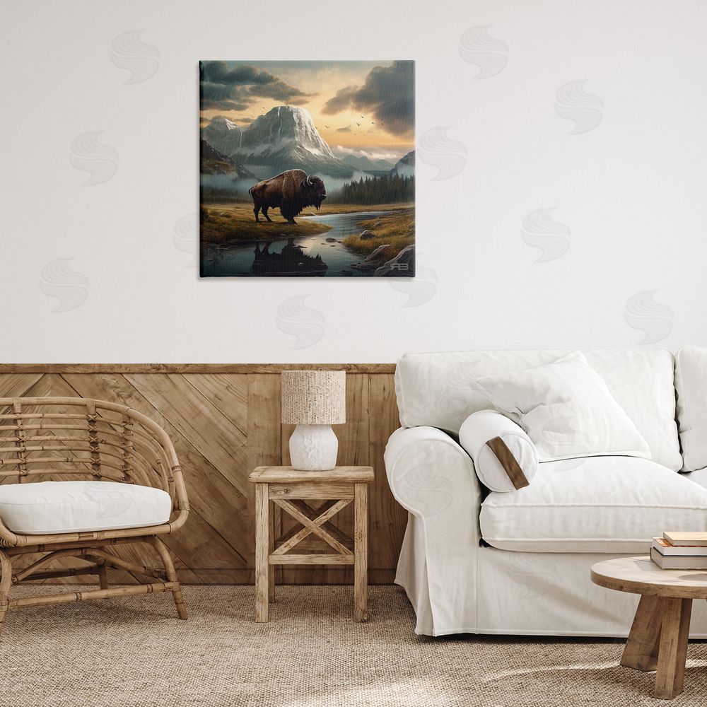 RB Bison & Vast Mountains Canvas Wall Art Print in Room