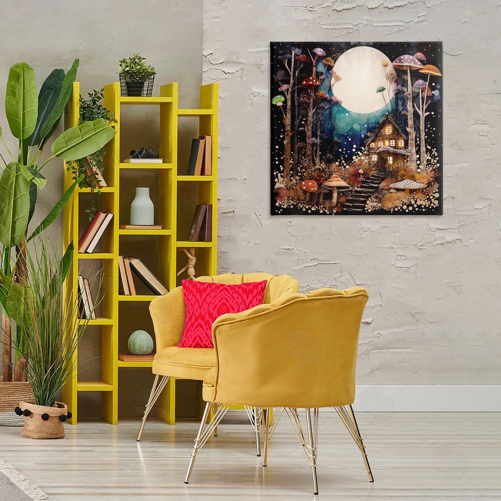 Sasha Whimsical Mushroom Cottage Canvas Wall Art Print in Room