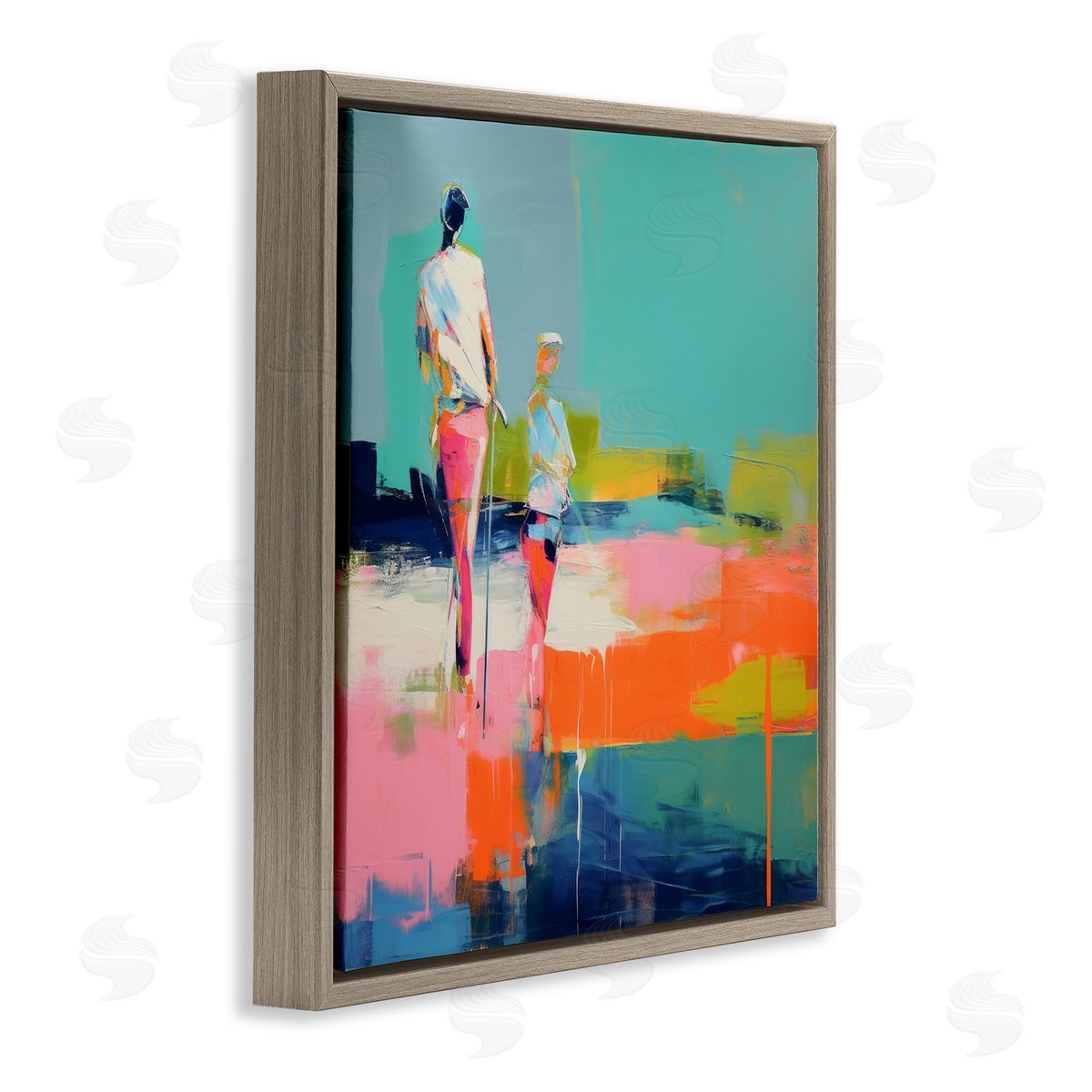 Irena Orlov People Golfing Abstraction Brown Floating Frame Canvas Wall Art Print