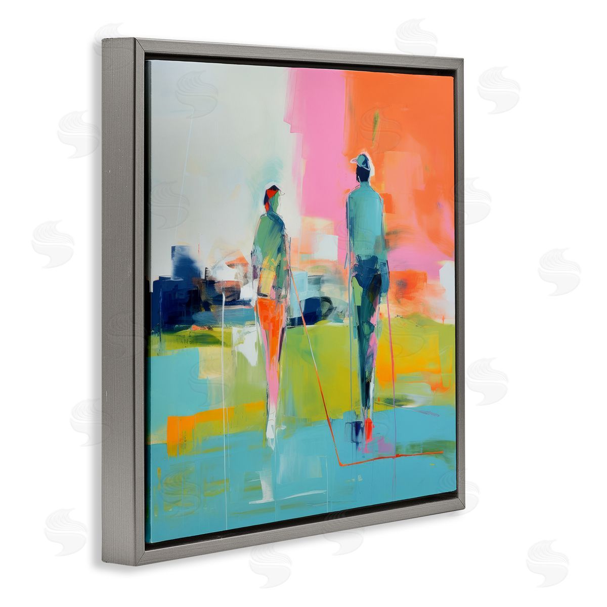Irena Orlov Modern Golfers Scene Gray Floating Frame Canvas Wall Art Print