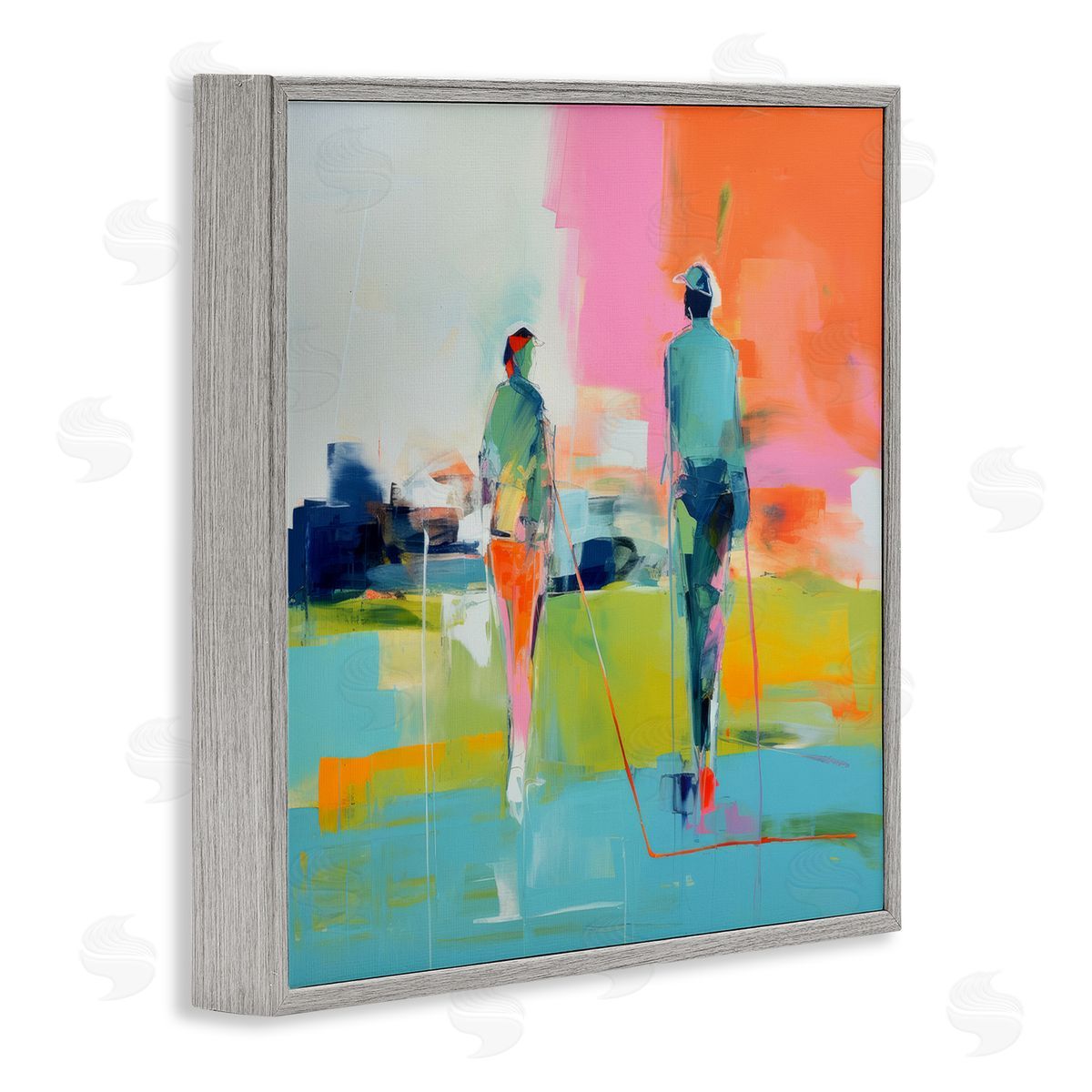 Irena Orlov Modern Golfers Scene Gray Framed Giclee Wall Art Print
