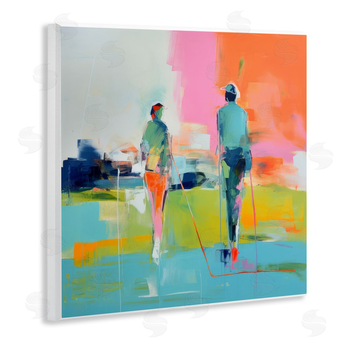 Irena Orlov Modern Golfers Scene Wooden Wall Plaque Art Print