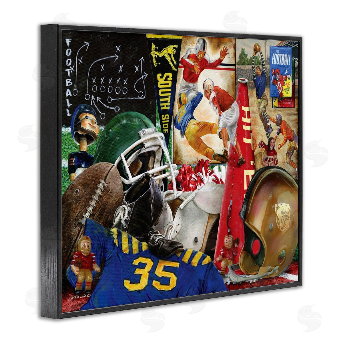 Football Sports Collage Black Frame Print Wall Art, Home Decor by Ed Wargo