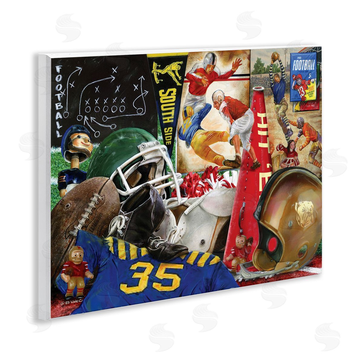 Football Sports Collage Wood Plaque Wall Art, Home Decor by Ed Wargo