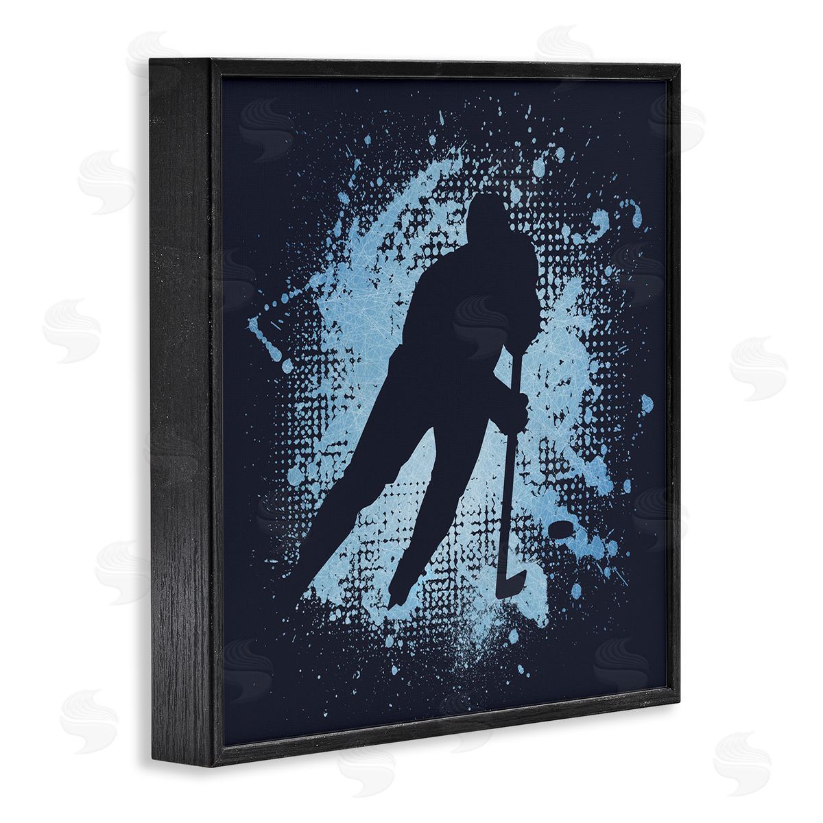 Jim Baldwin Hockey Stance Blue Splash Black Framed Giclee Wall Art Print