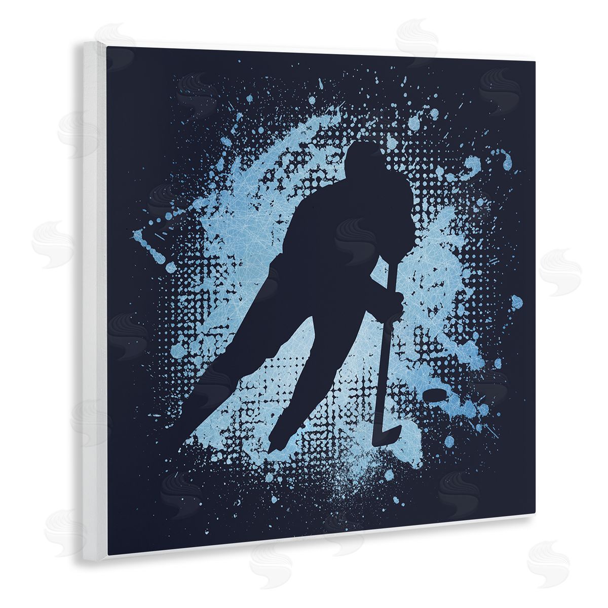 Jim Baldwin Hockey Stance Blue Splash Wooden Wall Plaque Art Print
