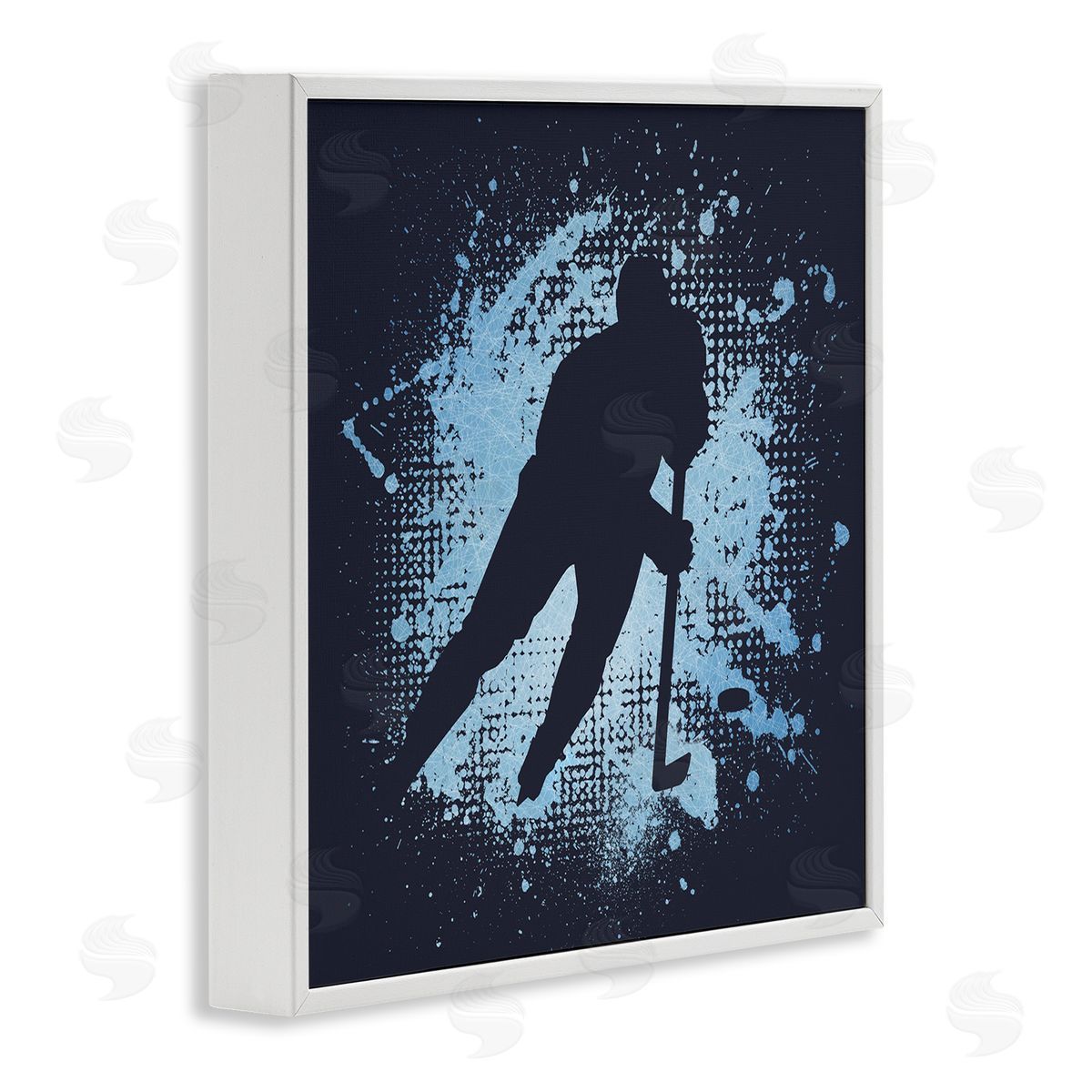 Jim Baldwin Hockey Stance Blue Splash White Framed Giclee Wall Art Print