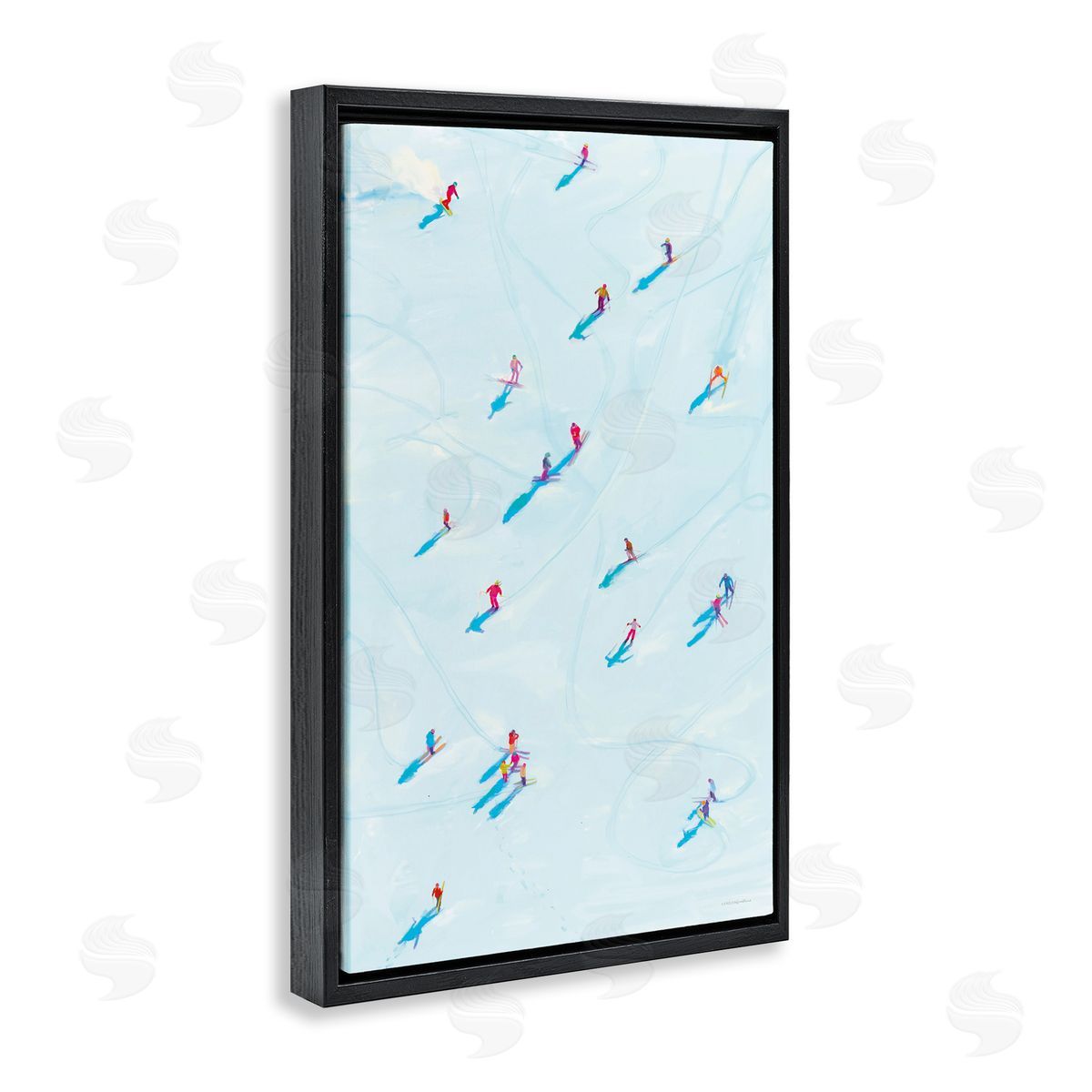 People on Ski Slopes Black Floating Frame Canvas Wall Art, Home Decor by Kamdon Kreations