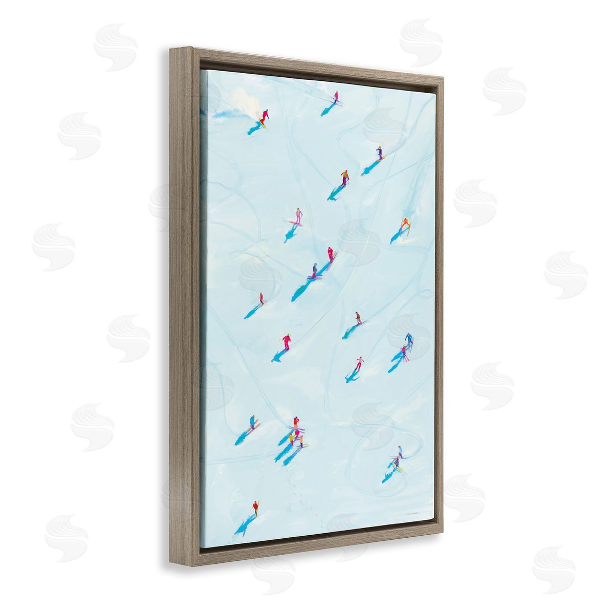 People on Ski Slopes Brown Floating Frame Canvas Wall Art, Home Decor by Kamdon Kreations