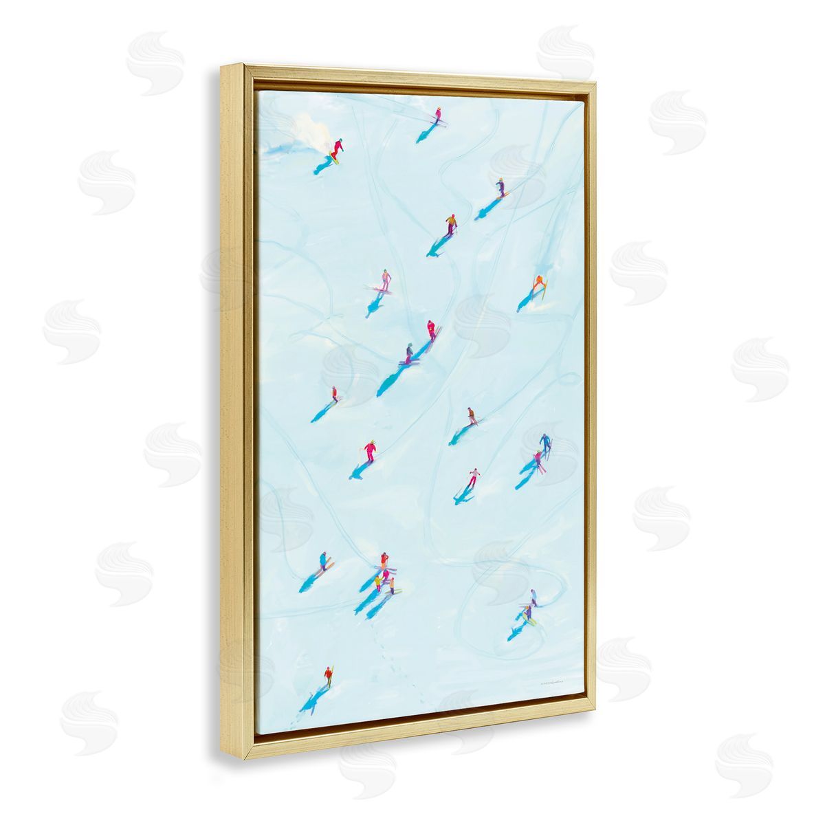 People on Ski Slopes Gold Floating Frame Canvas Wall Art, Home Decor by Kamdon Kreations