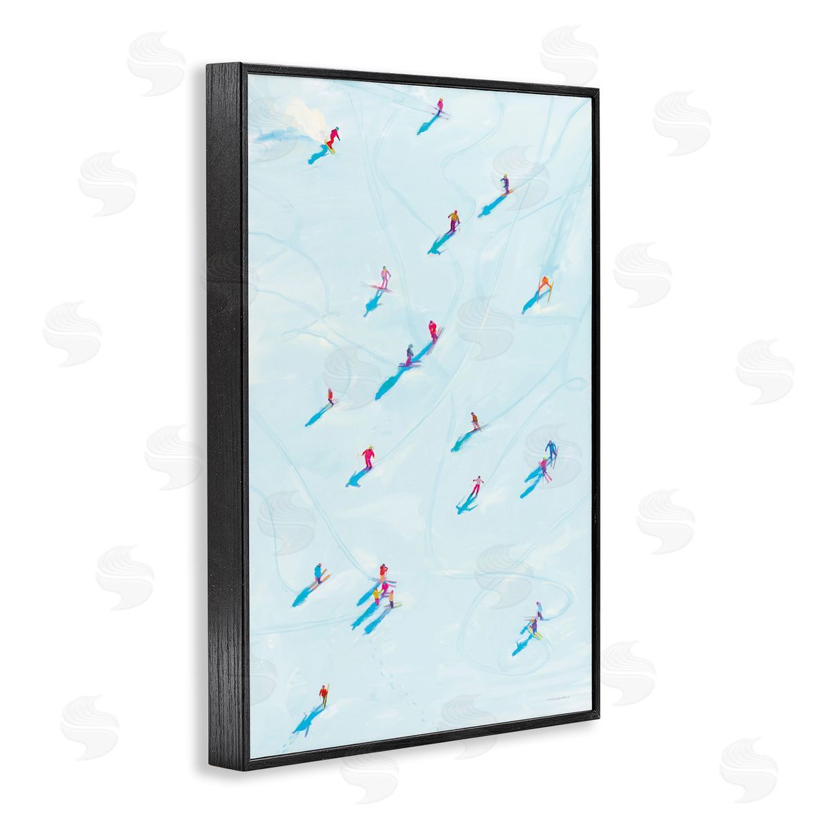 People on Ski Slopes Black Frame Print Wall Art, Home Decor by Kamdon Kreations