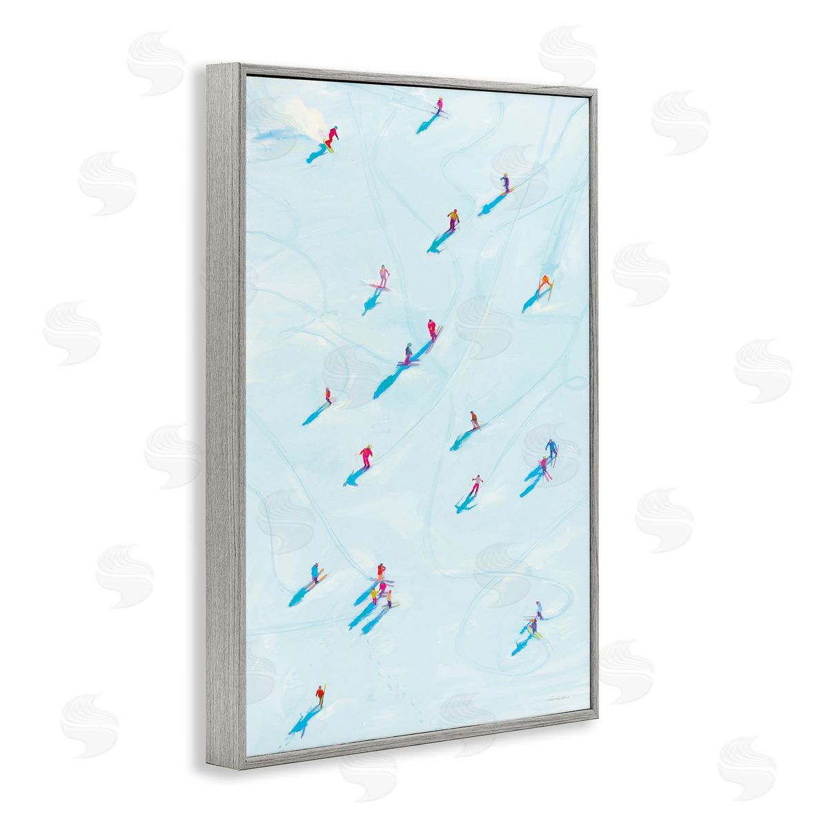 People on Ski Slopes Grey Frame Print Wall Art, Home Decor by Kamdon Kreations