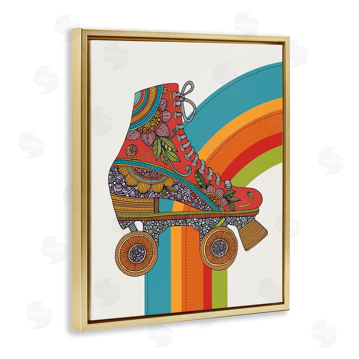 Valentina Harper Vintage Boho Roller Skate Gold Floating Frame Canvas Wall Art Print