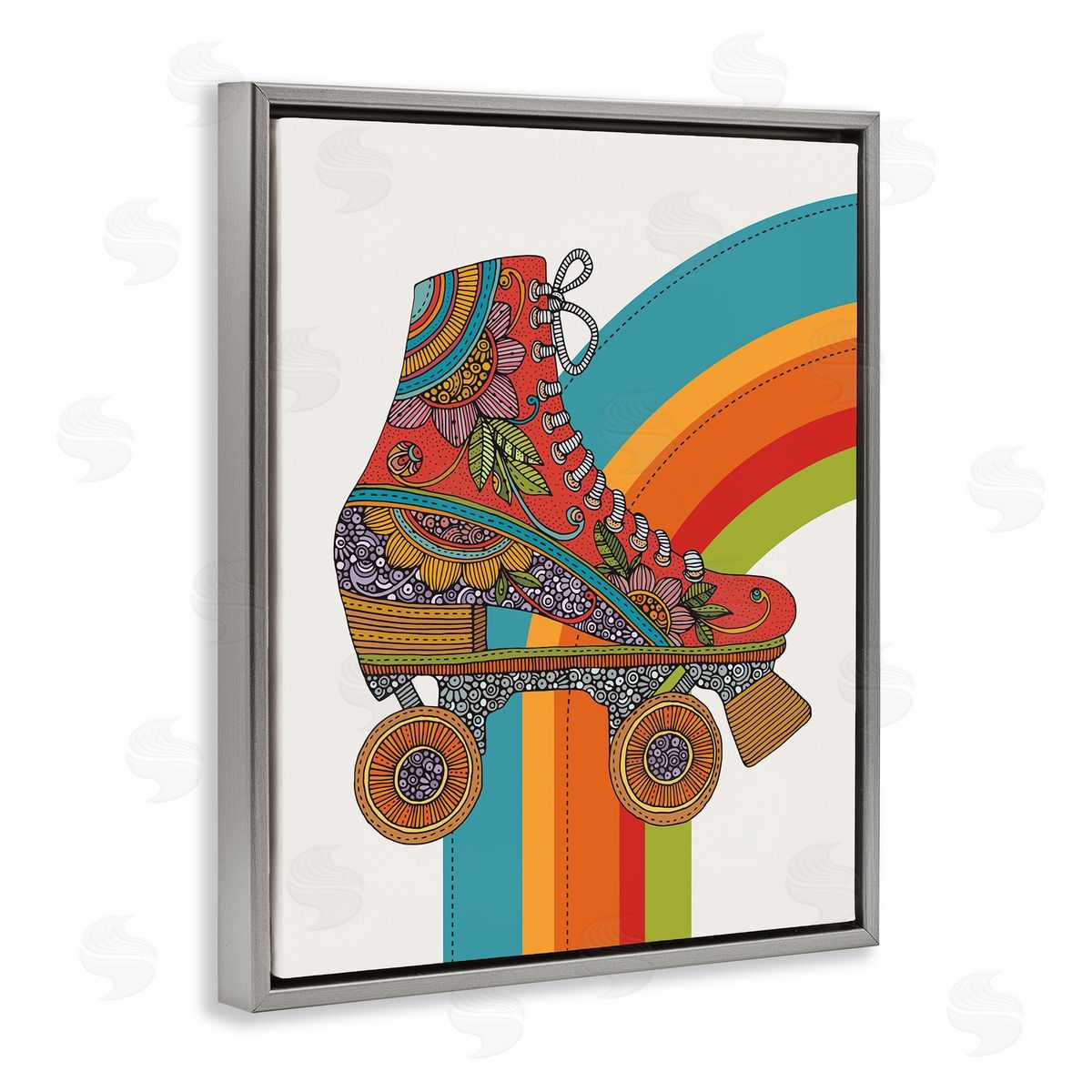 Valentina Harper Vintage Boho Roller Skate Gray Floating Frame Canvas Wall Art Print