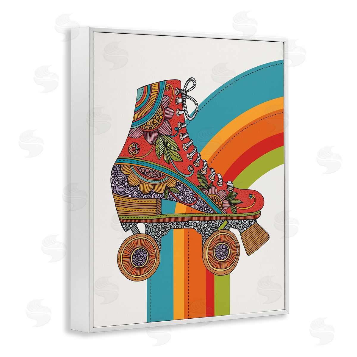 Valentina Harper Vintage Boho Roller Skate White Framed Giclee Wall Art Print