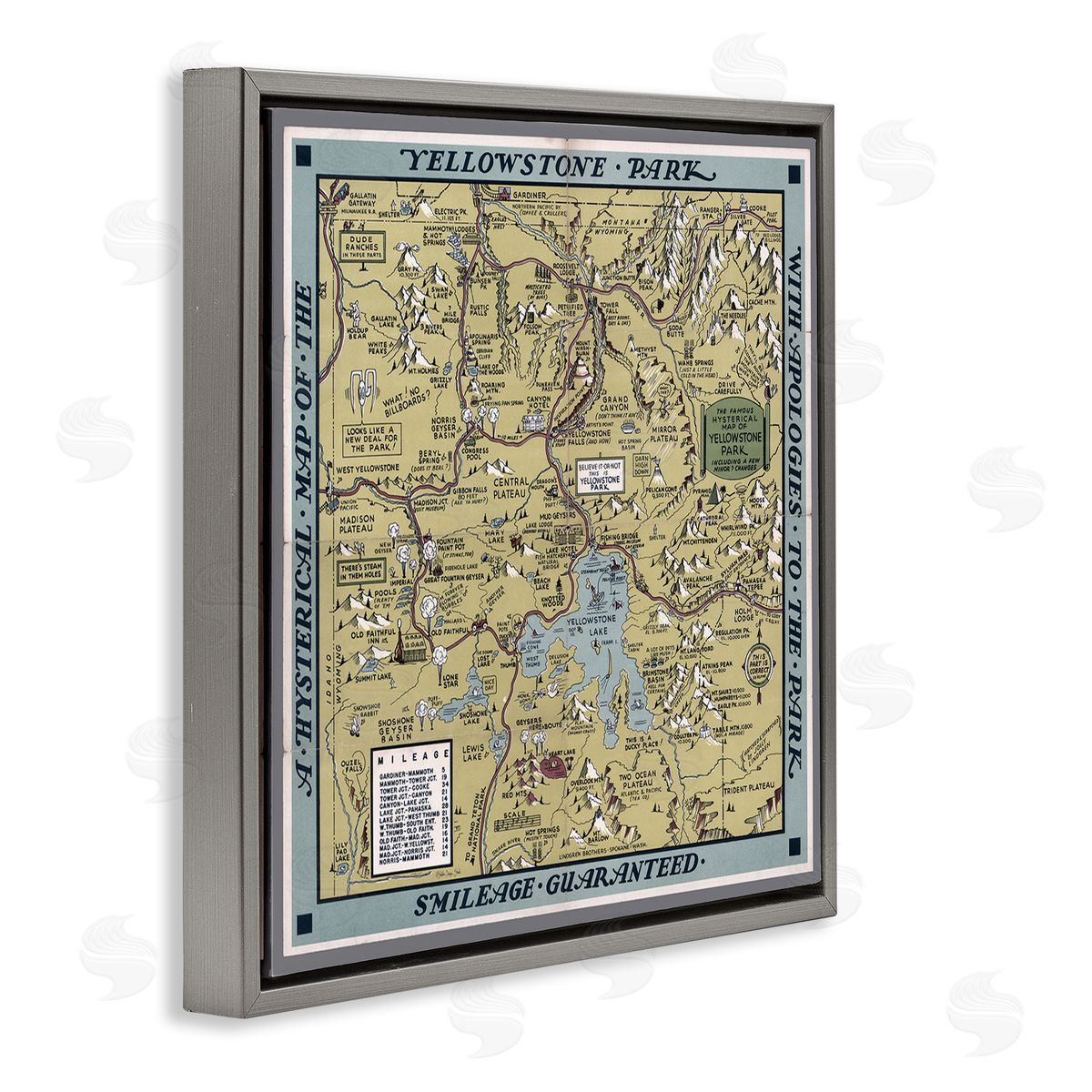 Stellar Design Studio Vintage Yellowstone Map Gray Floating Frame Canvas Wall Art Print