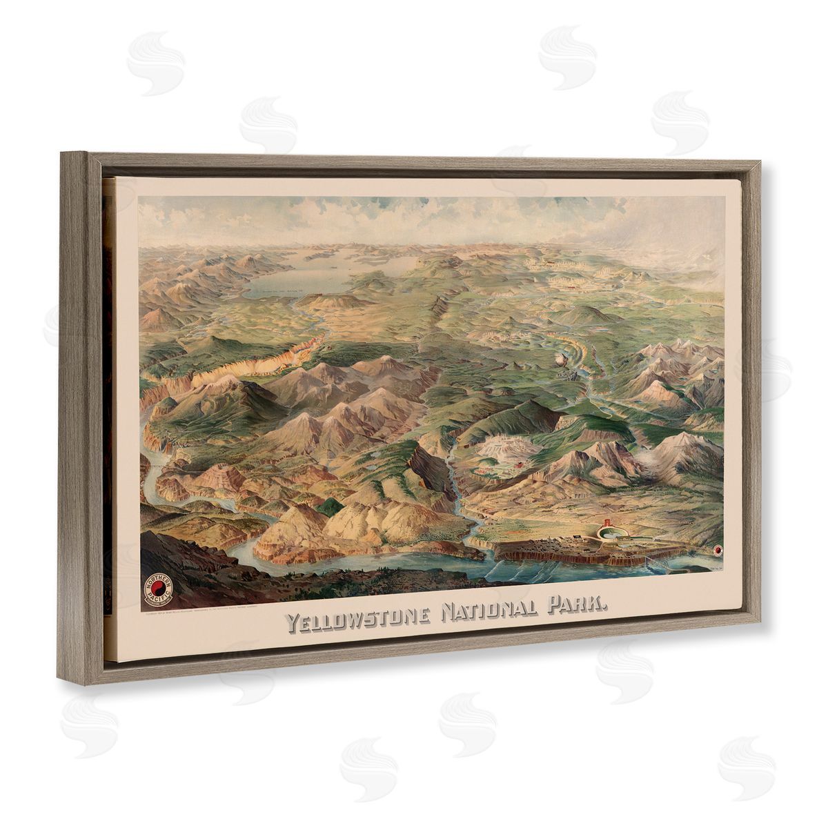 Vintage Yellowstone Park Brown Floating Frame Canvas Wall Art, Home Decor by Stellar Design Studio