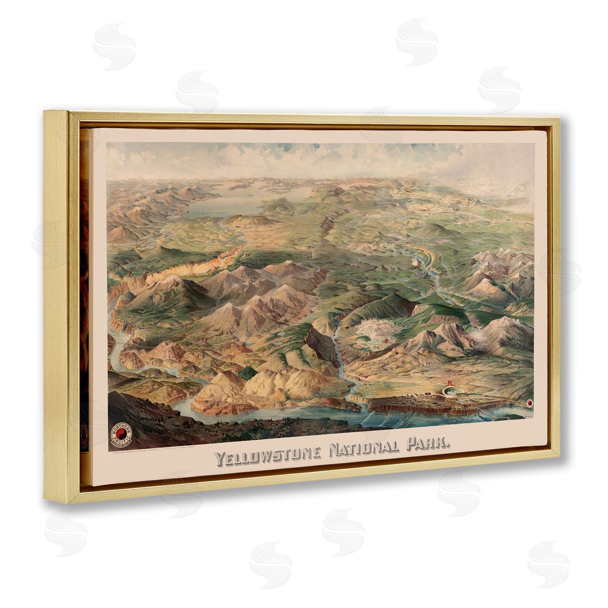 Vintage Yellowstone Park Gold Floating Frame Canvas Wall Art, Home Decor by Stellar Design Studio