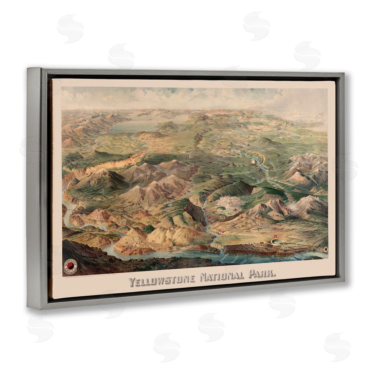 Vintage Yellowstone Park Grey Floating Frame Canvas Wall Art, Home Decor by Stellar Design Studio