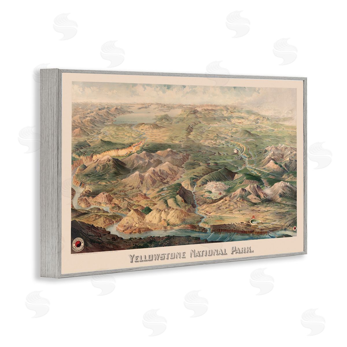 Vintage Yellowstone Park Grey Frame Print Wall Art, Home Decor by Stellar Design Studio