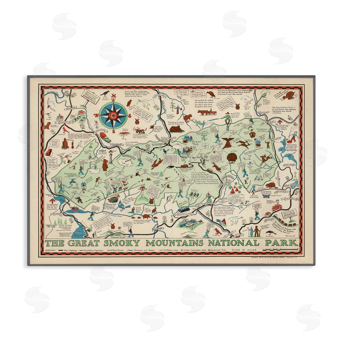Stellar Design Studio Great Smoky Mountains Map Canvas Wall Art Print