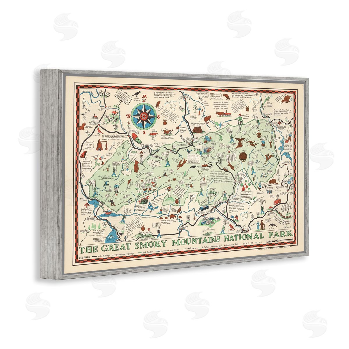 Stellar Design Studio Great Smoky Mountains Map Gray Framed Giclee Wall Art Print