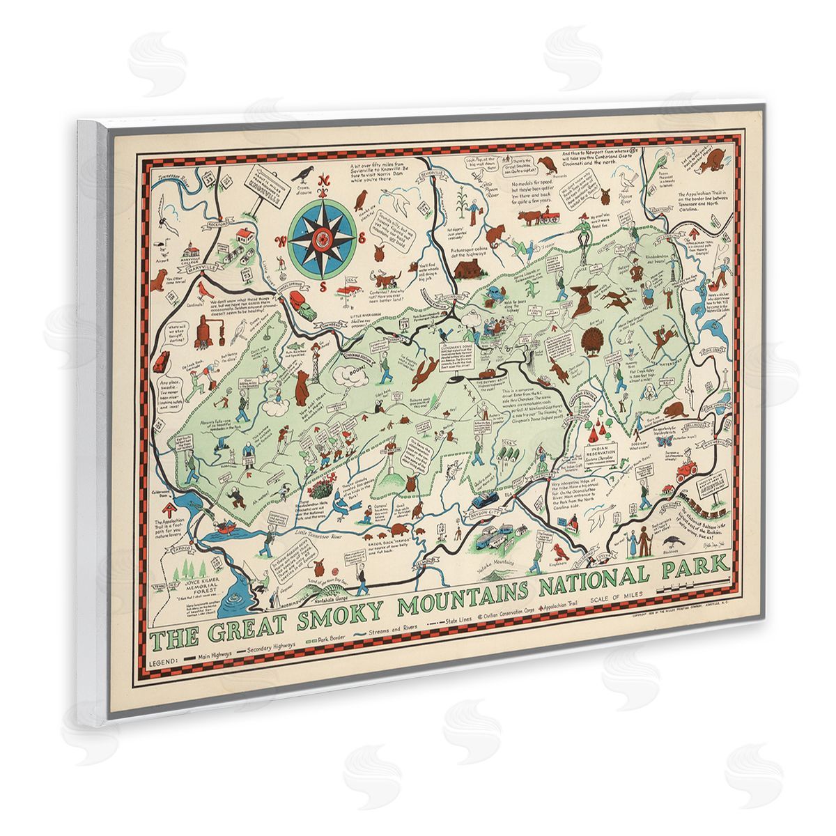 Stellar Design Studio Great Smoky Mountains Map Wooden Wall Plaque Art Print
