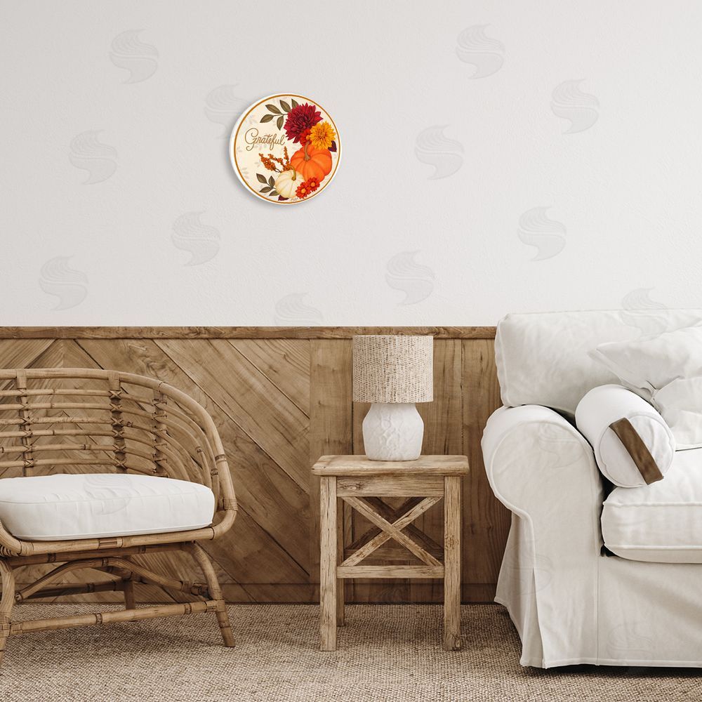 Mardell Schuster Grateful Autumn Florals Round Wall Plaque Art Print in Room
