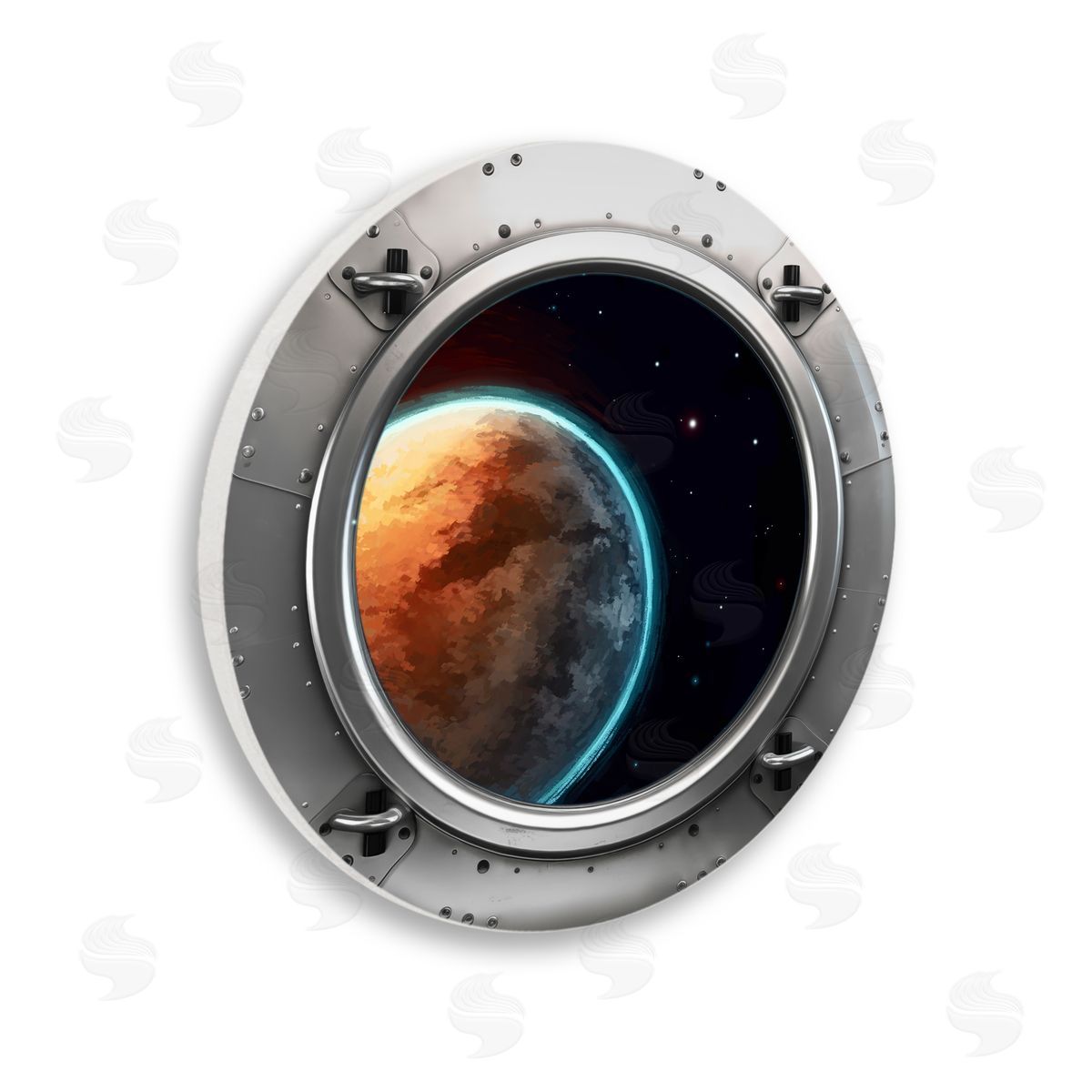 Ziwei Li Planet Spaceship Porthole Wooden Wall Plaque Art Print