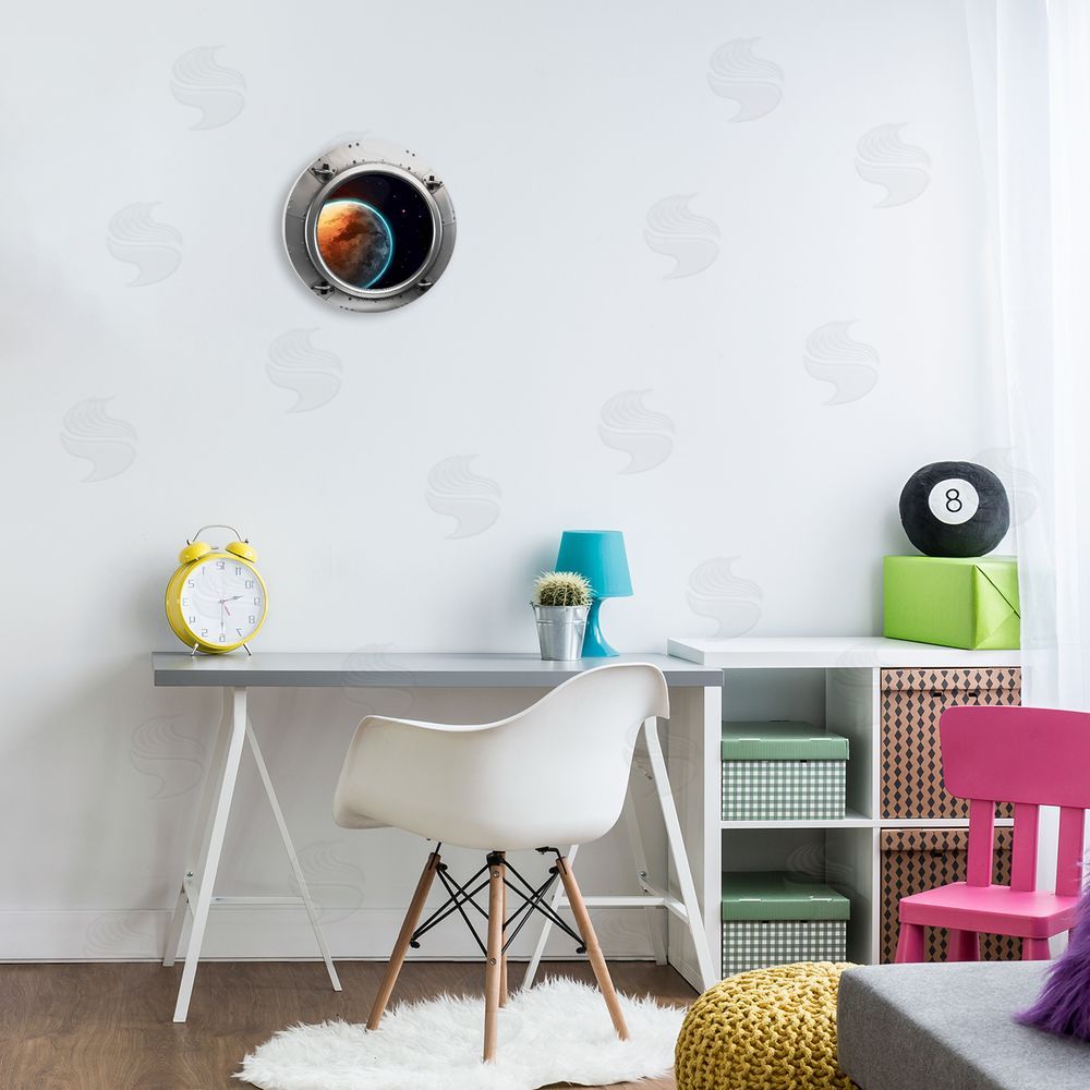 Ziwei Li Planet Spaceship Porthole Round Wall Plaque Art Print in Room