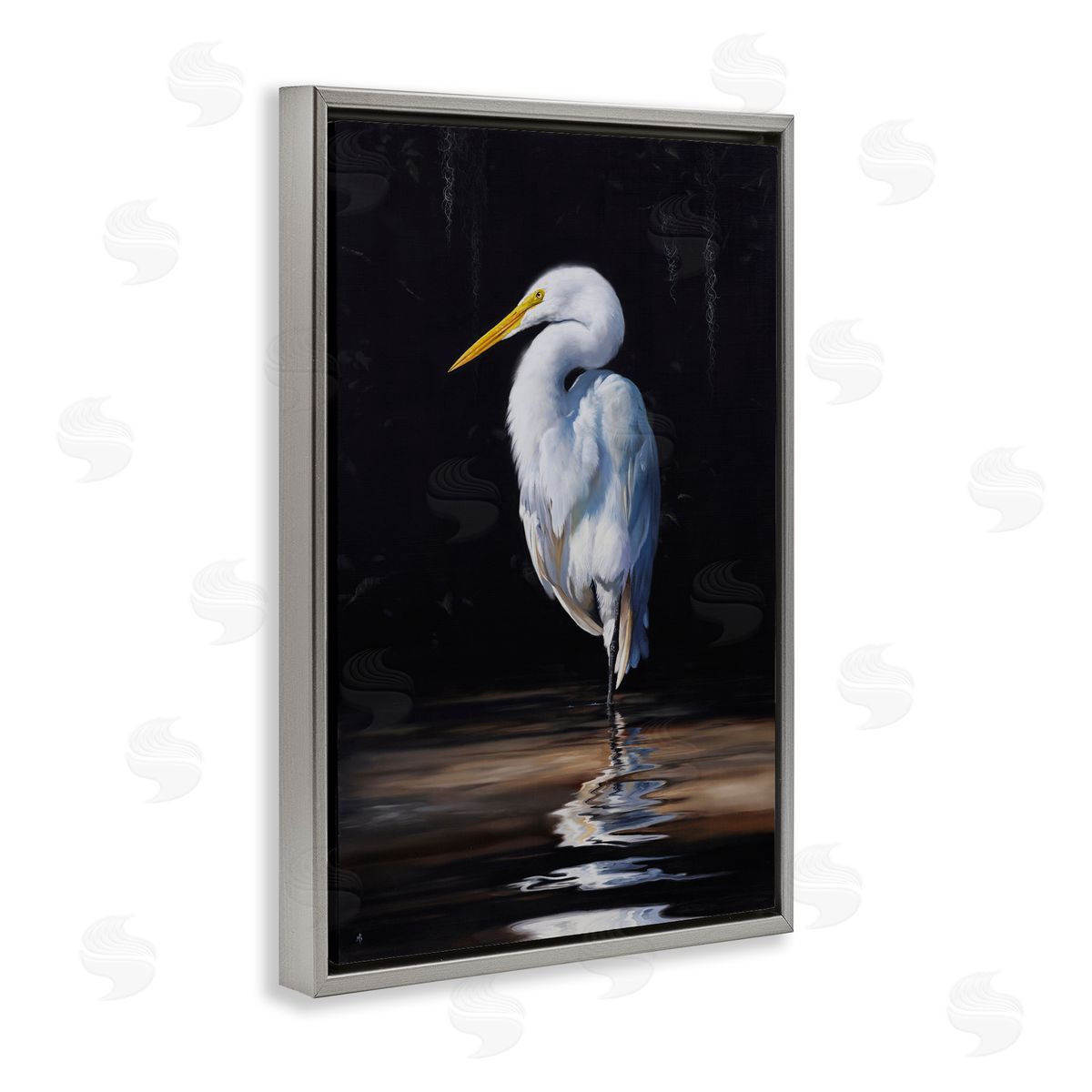 Mark Kelso Balancing Egret Bird Gray Floating Frame Canvas Wall Art Print
