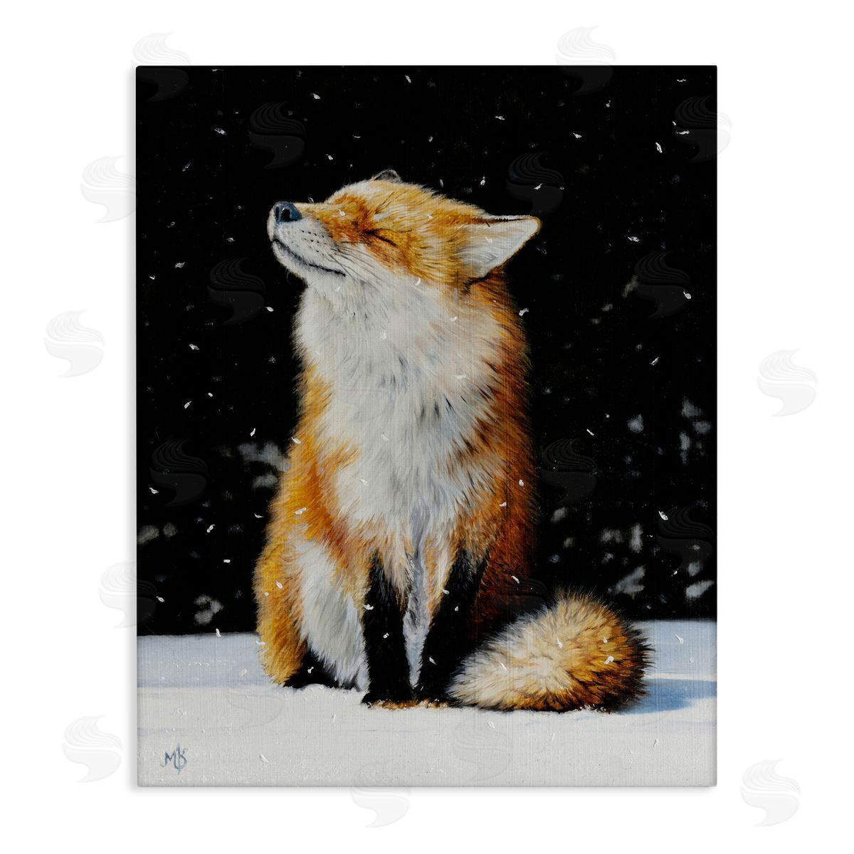 Mark Kelso Blissful Fox with Snowflakes Canvas Wall Art Print