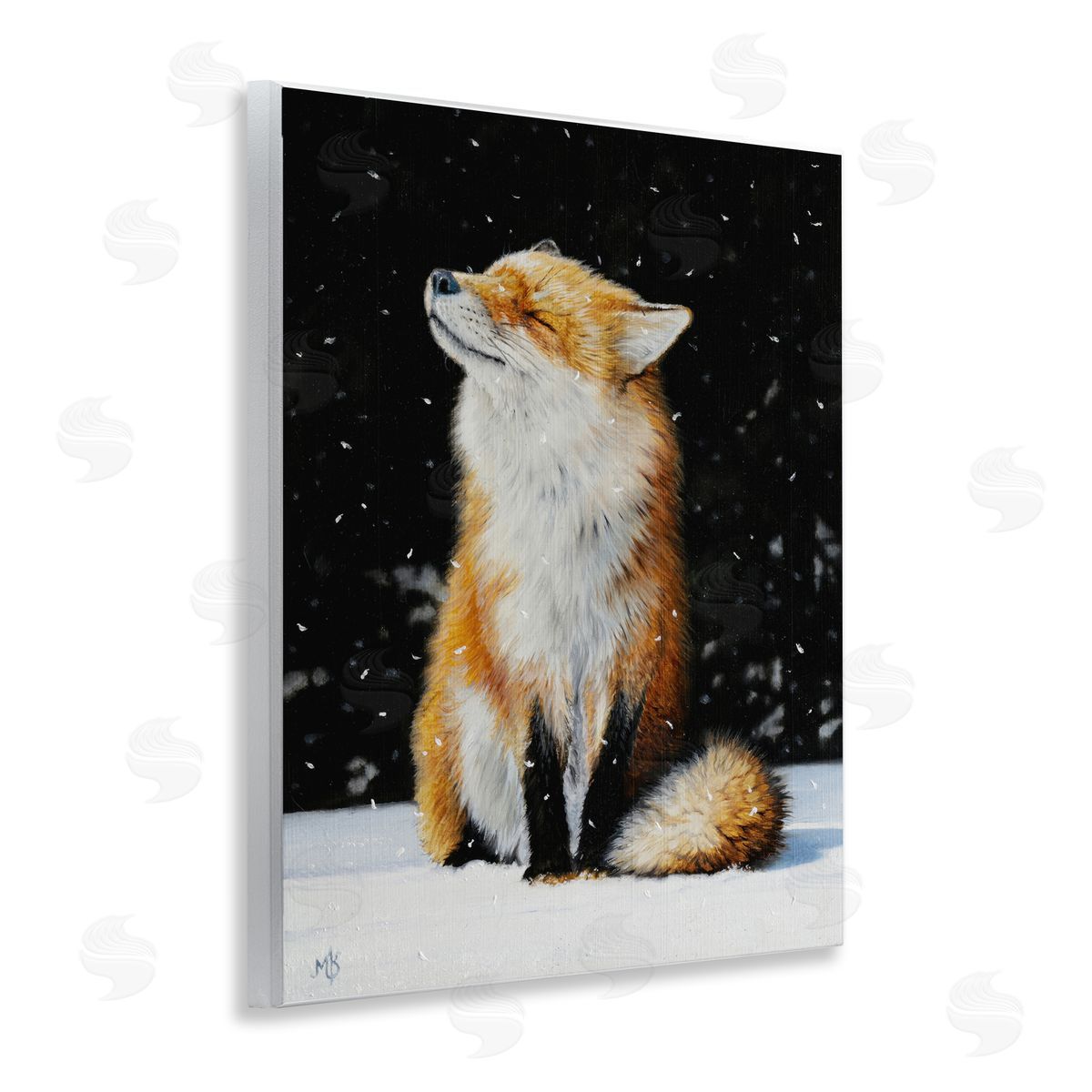 Mark Kelso Blissful Fox with Snowflakes Wooden Wall Plaque Art Print