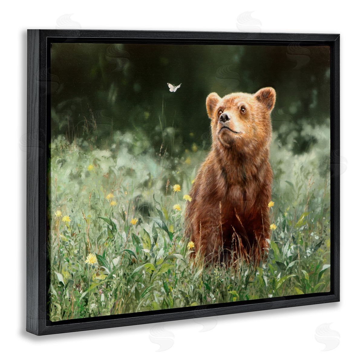 Mark Kelso Baby Bear & Butterfly Black Floating Frame Canvas Wall Art Print