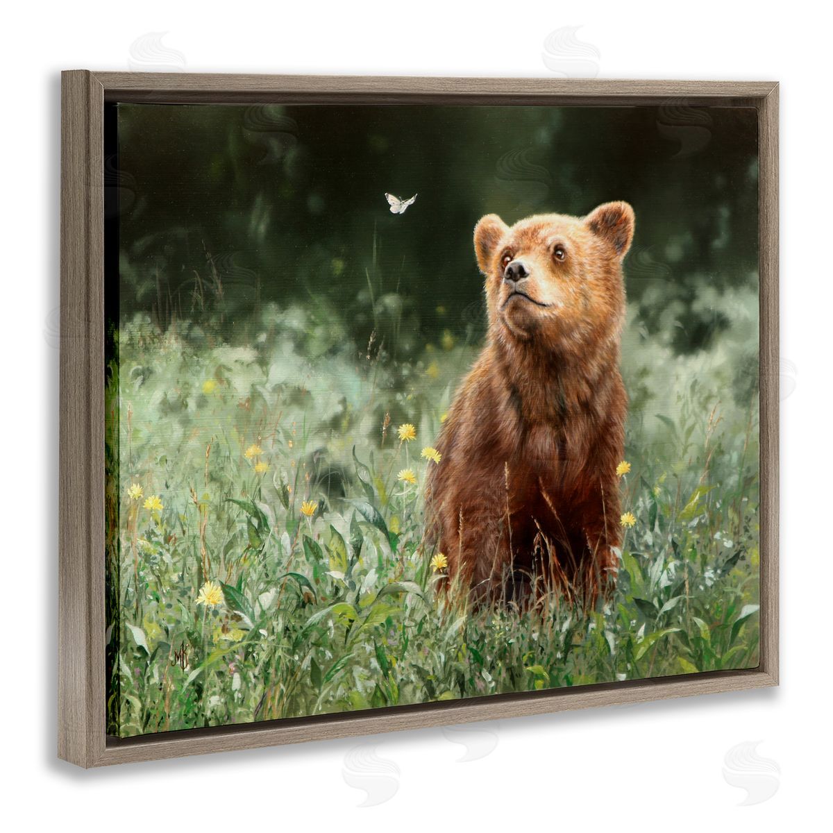 Mark Kelso Baby Bear & Butterfly Brown Floating Frame Canvas Wall Art Print