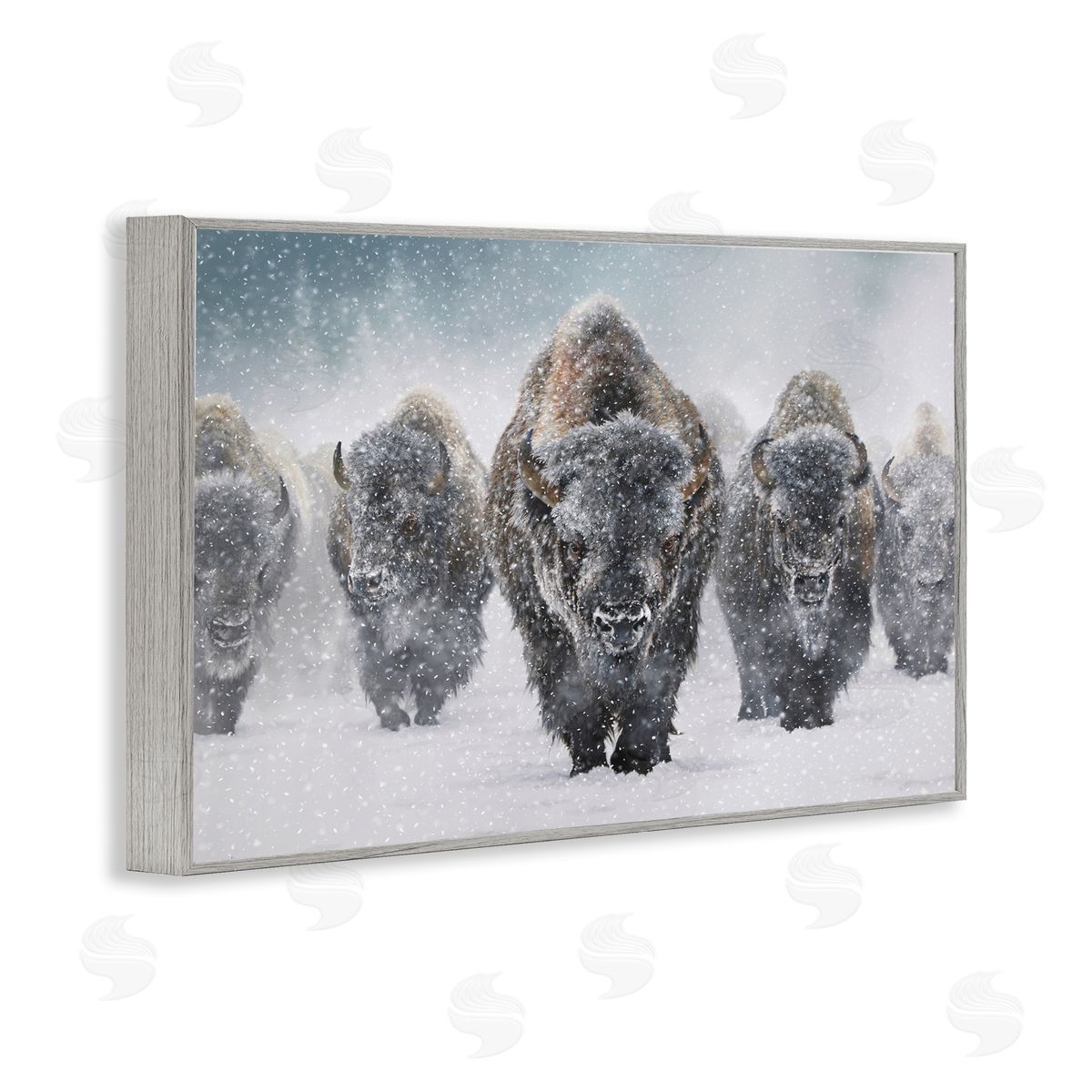 Mark Kelso Indomitable Bison in Snow Gray Framed Giclee Wall Art Print