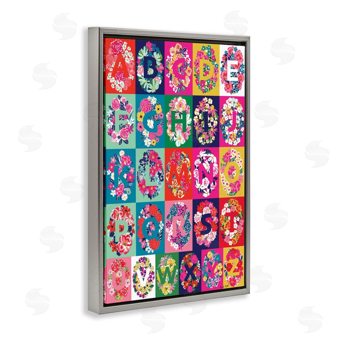 Hannah Byatt Energetic Blooms Alphabet Gray Floating Frame Canvas Wall Art Print