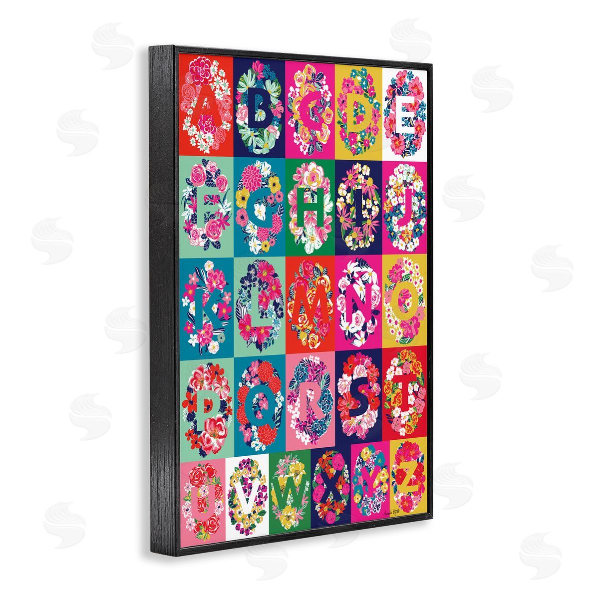 Hannah Byatt Energetic Blooms Alphabet Black Framed Giclee Wall Art Print