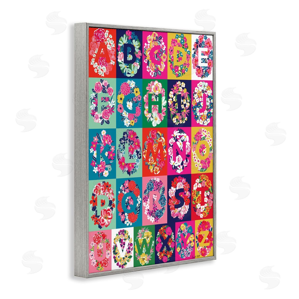 Hannah Byatt Energetic Blooms Alphabet Gray Framed Giclee Wall Art Print