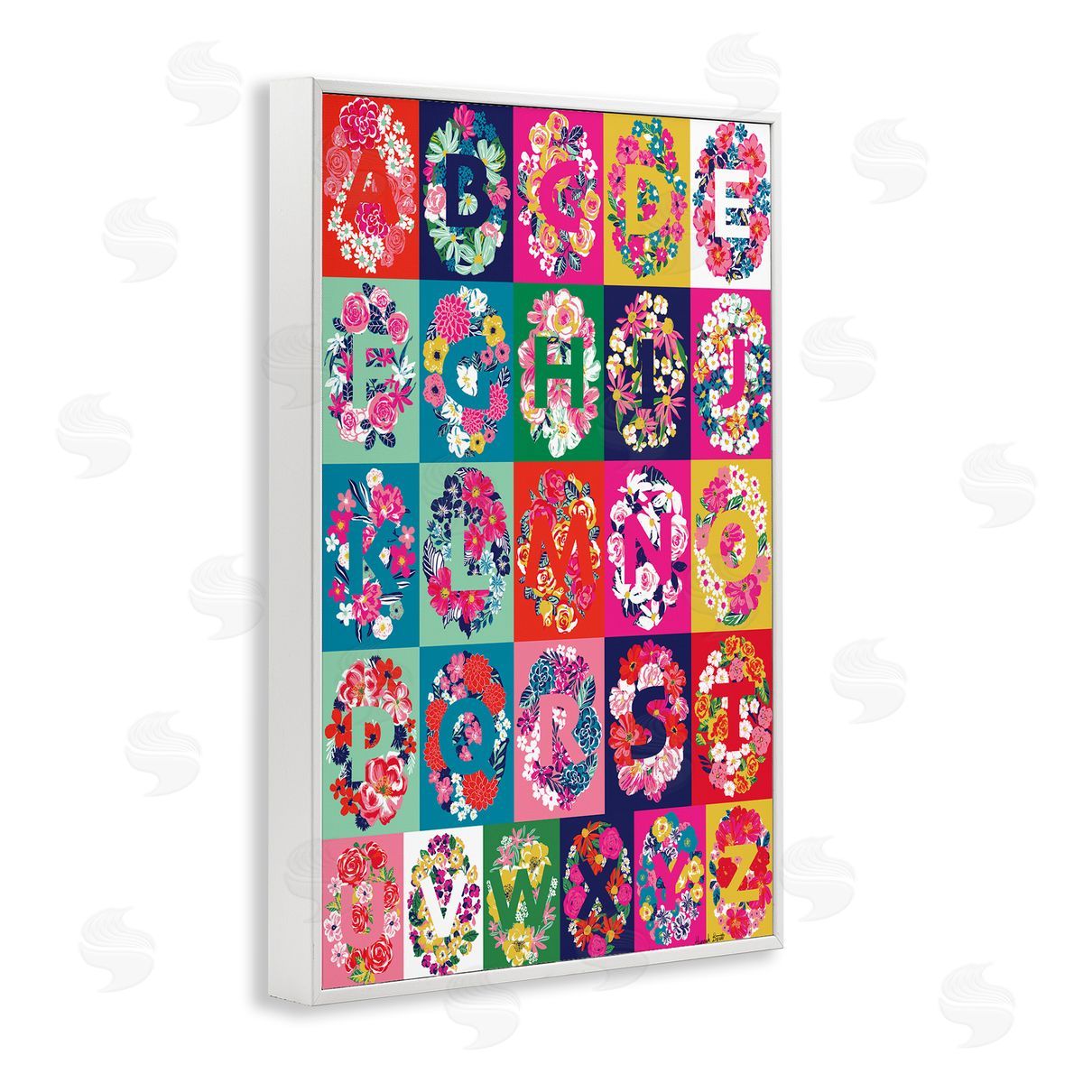 Hannah Byatt Energetic Blooms Alphabet White Framed Giclee Wall Art Print