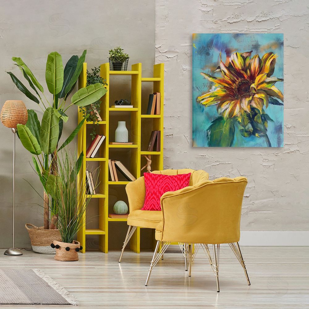 Linda McClure Finding Spring Sunflower Canvas Wall Art Print in Room