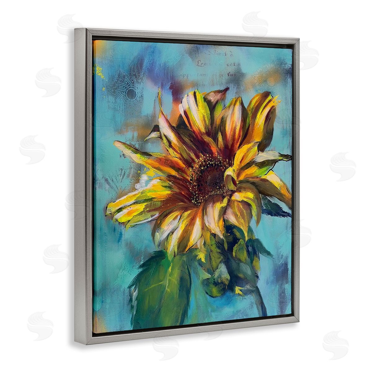 Linda McClure Finding Spring Sunflower Gray Floating Frame Canvas Wall Art Print