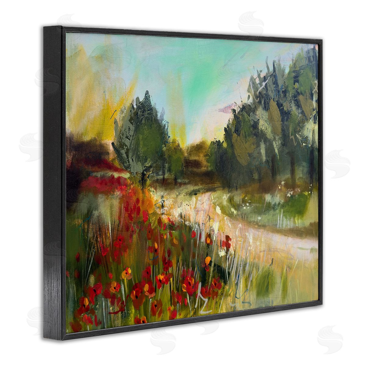 Linda McClure Poppy Sunset Landscape Black Framed Giclee Wall Art Print