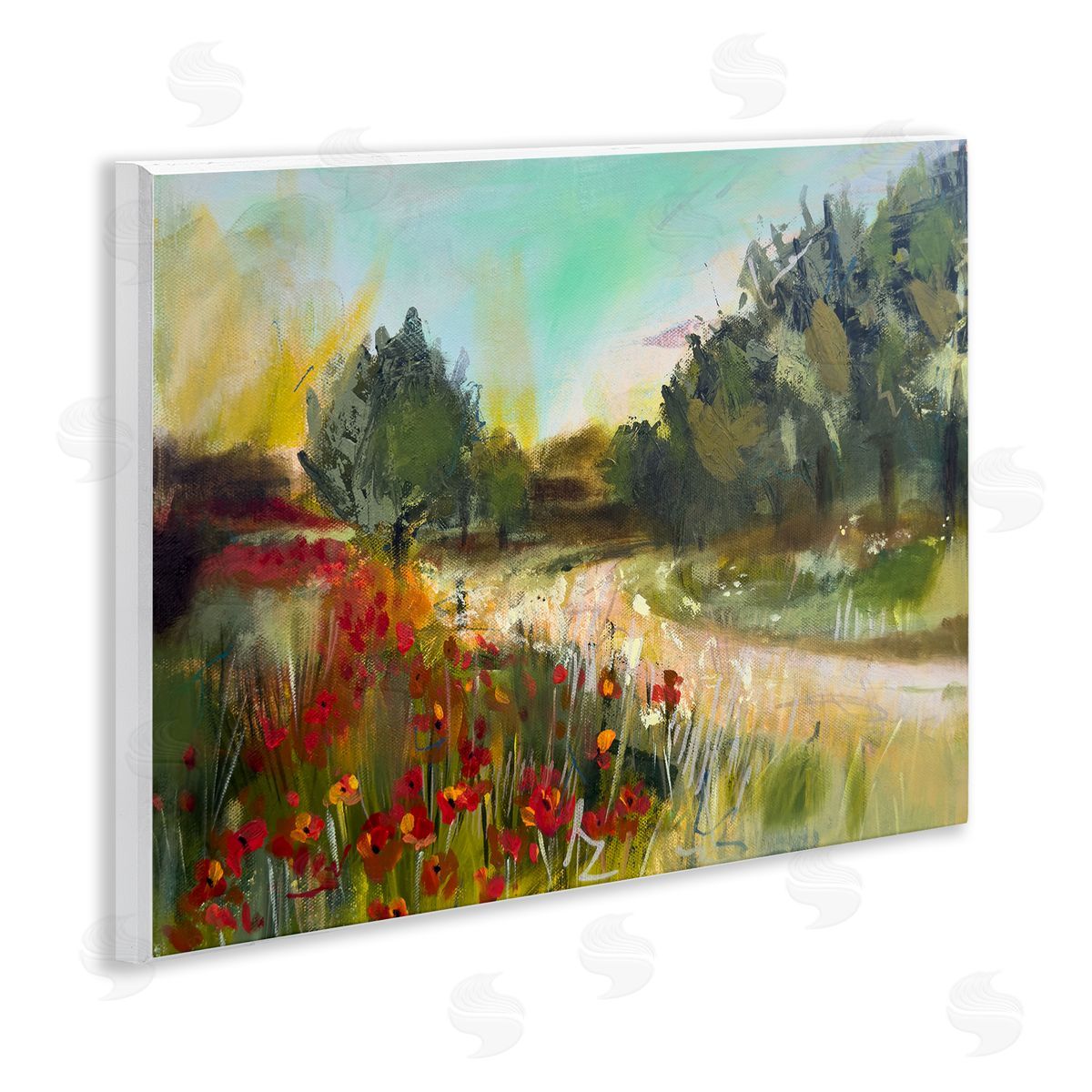 Linda McClure Poppy Sunset Landscape Wooden Wall Plaque Art Print