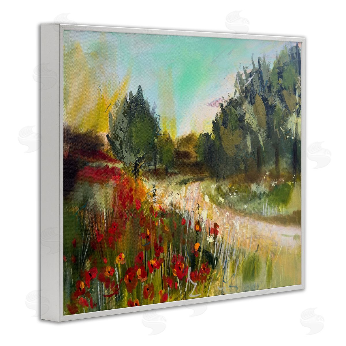 Linda McClure Poppy Sunset Landscape White Framed Giclee Wall Art Print