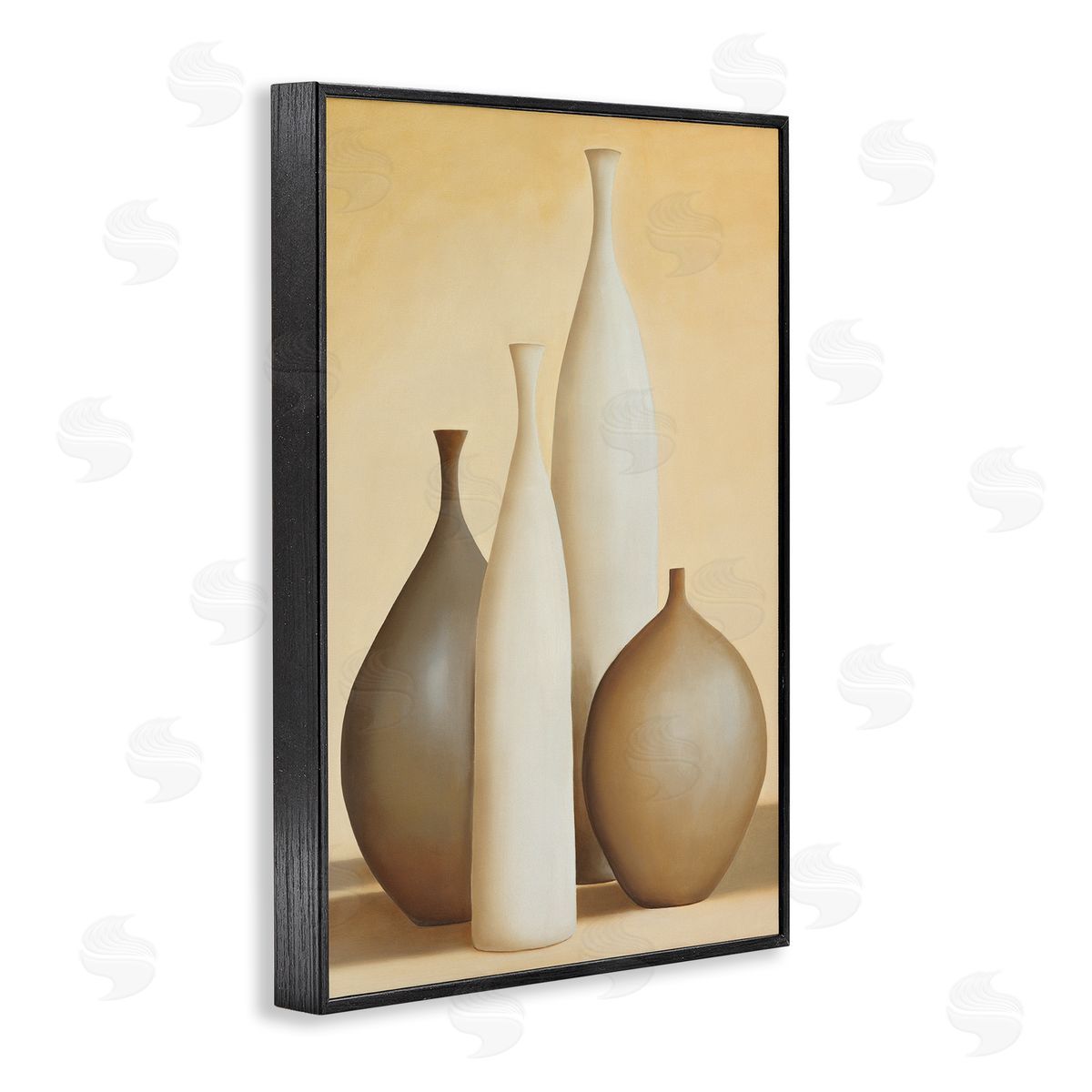 Arlene Stevens Neutral Pottery Bottles Black Framed Giclee Wall Art Print