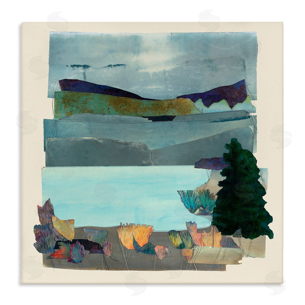 Sara Everett Abstract Lake View Scene Canvas Wall Art Print