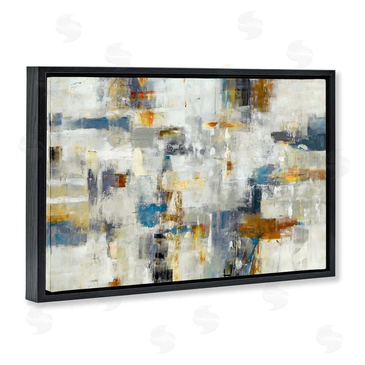 Lisa Ridgers Energetic Abstract Strokes Black Floating Frame Canvas Wall Art Print